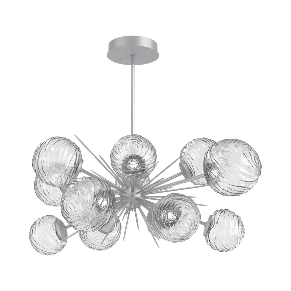 Gaia Oval Starburst LED Chandelier in Classic Silver/Clear Blown Glass.