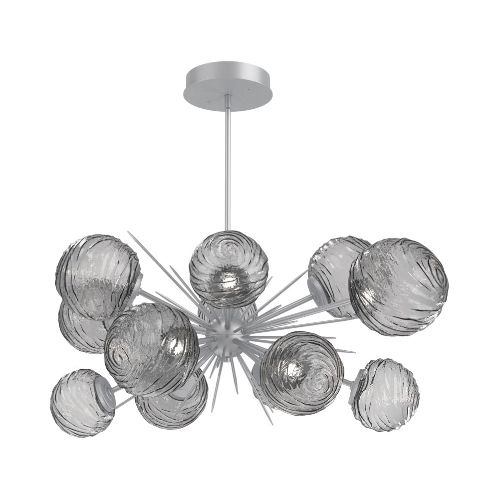 Gaia Oval Starburst LED Chandelier in Classic Silver/Smoke Blown Glass.