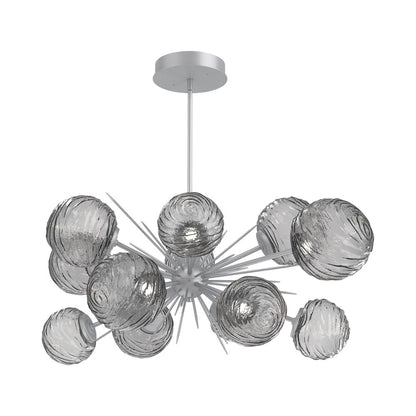Gaia Oval Starburst LED Chandelier in Classic Silver/Smoke Blown Glass.