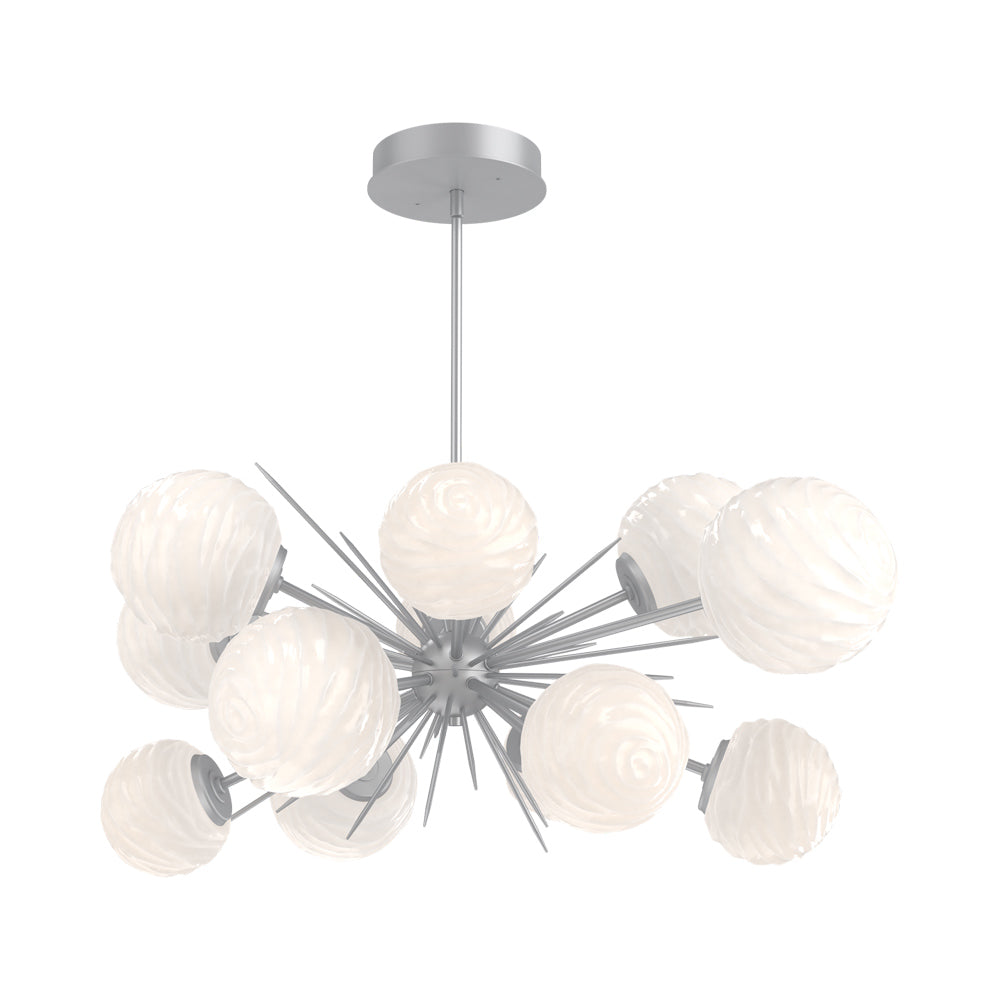 Gaia Oval Starburst LED Chandelier in Classic Silver/White Blown Glass.