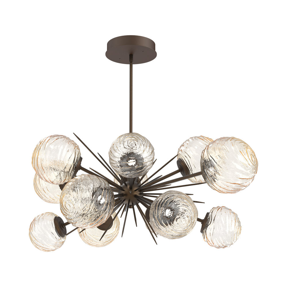 Gaia Oval Starburst LED Chandelier in Flat Bronze/Amber Blown Glass.