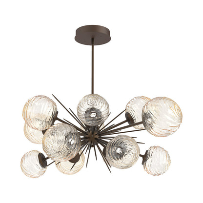 Gaia Oval Starburst LED Chandelier in Flat Bronze/Amber Blown Glass.