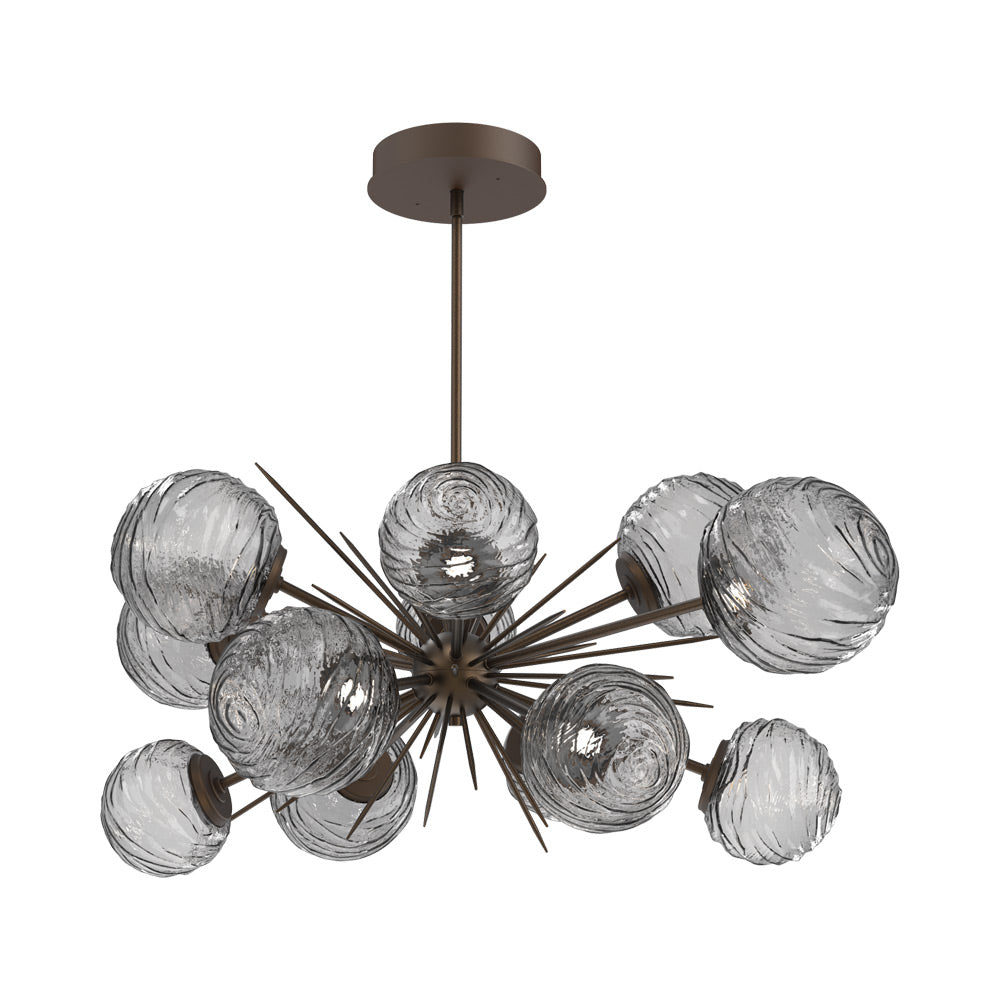 Gaia Oval Starburst LED Chandelier in Flat Bronze/Smoke Blown Glass.