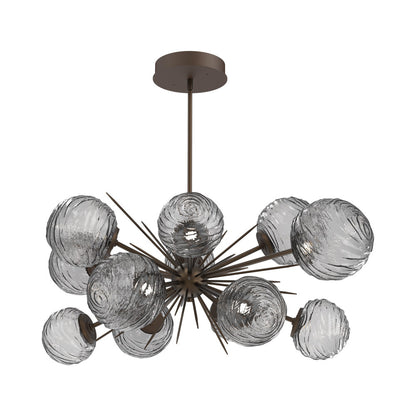 Gaia Oval Starburst LED Chandelier in Flat Bronze/Smoke Blown Glass.