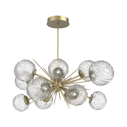 Gaia Oval Starburst LED Chandelier in Gilded Brass/Clear Blown Glass.