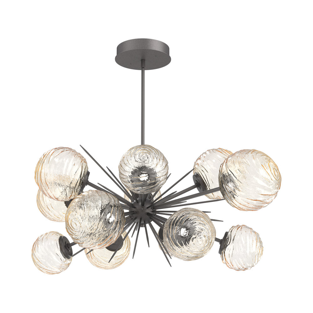 Gaia Oval Starburst LED Chandelier in Graphite/Amber Blown Glass.
