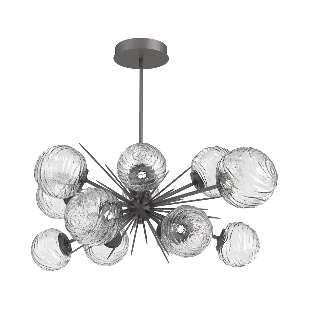Gaia Oval Starburst LED Chandelier in Graphite/Clear Blown Glass.