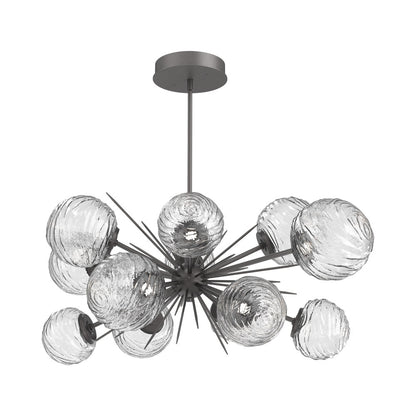 Gaia Oval Starburst LED Chandelier in Graphite/Clear Blown Glass.