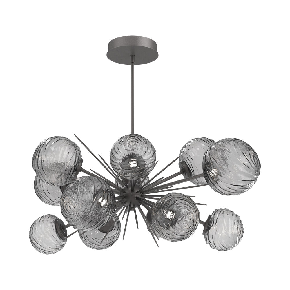 Gaia Oval Starburst LED Chandelier in Graphite/Smoke Blown Glass.
