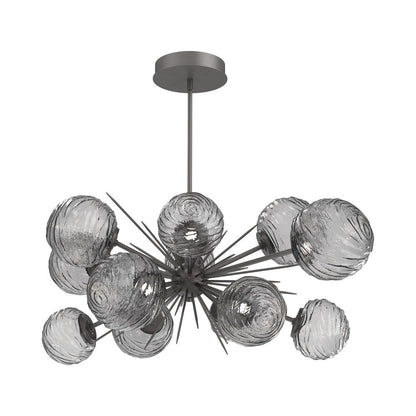 Gaia Oval Starburst LED Chandelier in Graphite/Smoke Blown Glass.