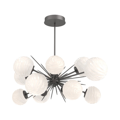 Gaia Oval Starburst LED Chandelier in Graphite/White Blown Glass.