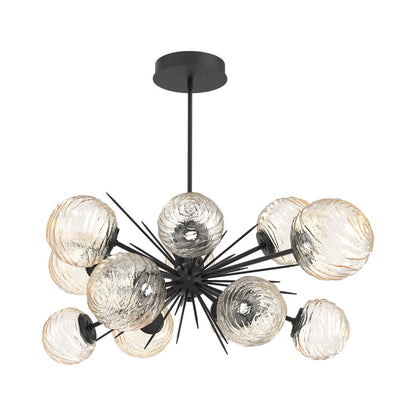 Gaia Oval Starburst LED Chandelier in Matte Black/Amber Blown Glass.