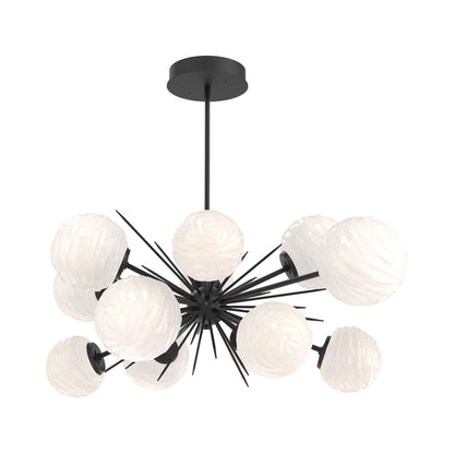 Gaia Oval Starburst LED Chandelier in Matte Black/White Blown Glass.