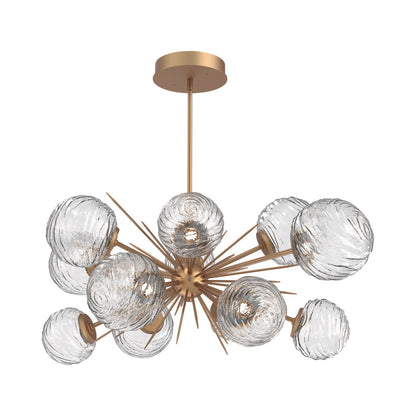 Gaia Oval Starburst LED Chandelier in Novel Brass/Clear Blown Glass.