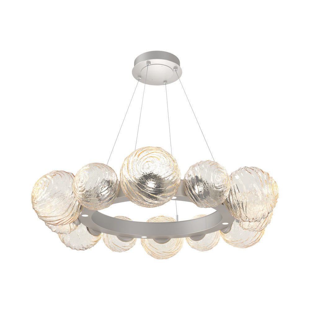 Gaia Radial Ring LED Chandelier in Beige Silver/Amber Blown Glass (38.7-Inch).