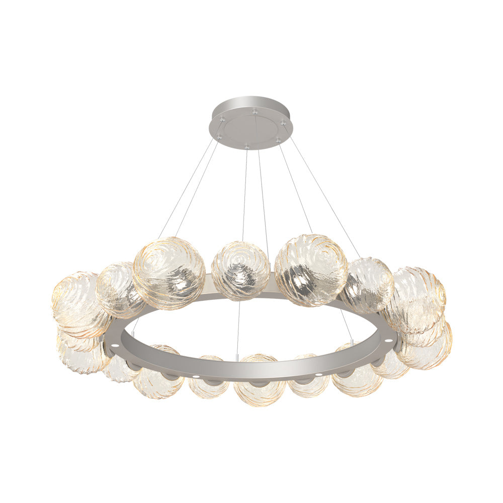 Gaia Radial Ring LED Chandelier in Beige Silver/Amber Blown Glass (51.1-Inch).