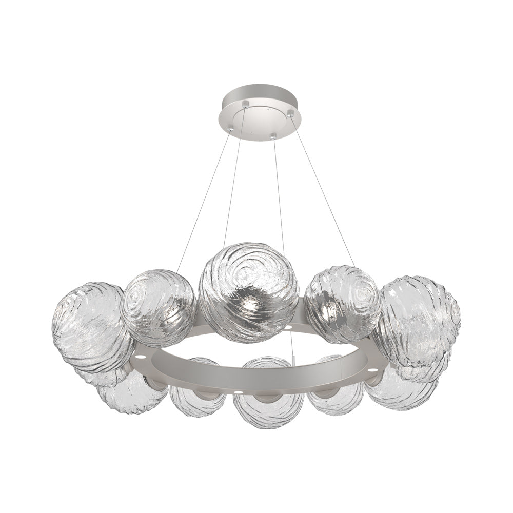 Gaia Radial Ring LED Chandelier in Beige Silver/Clear Blown Glass (38.7-Inch).