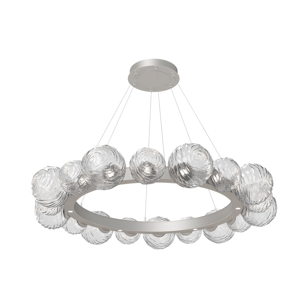 Gaia Radial Ring LED Chandelier in Beige Silver/Clear Blown Glass (51.1-Inch).