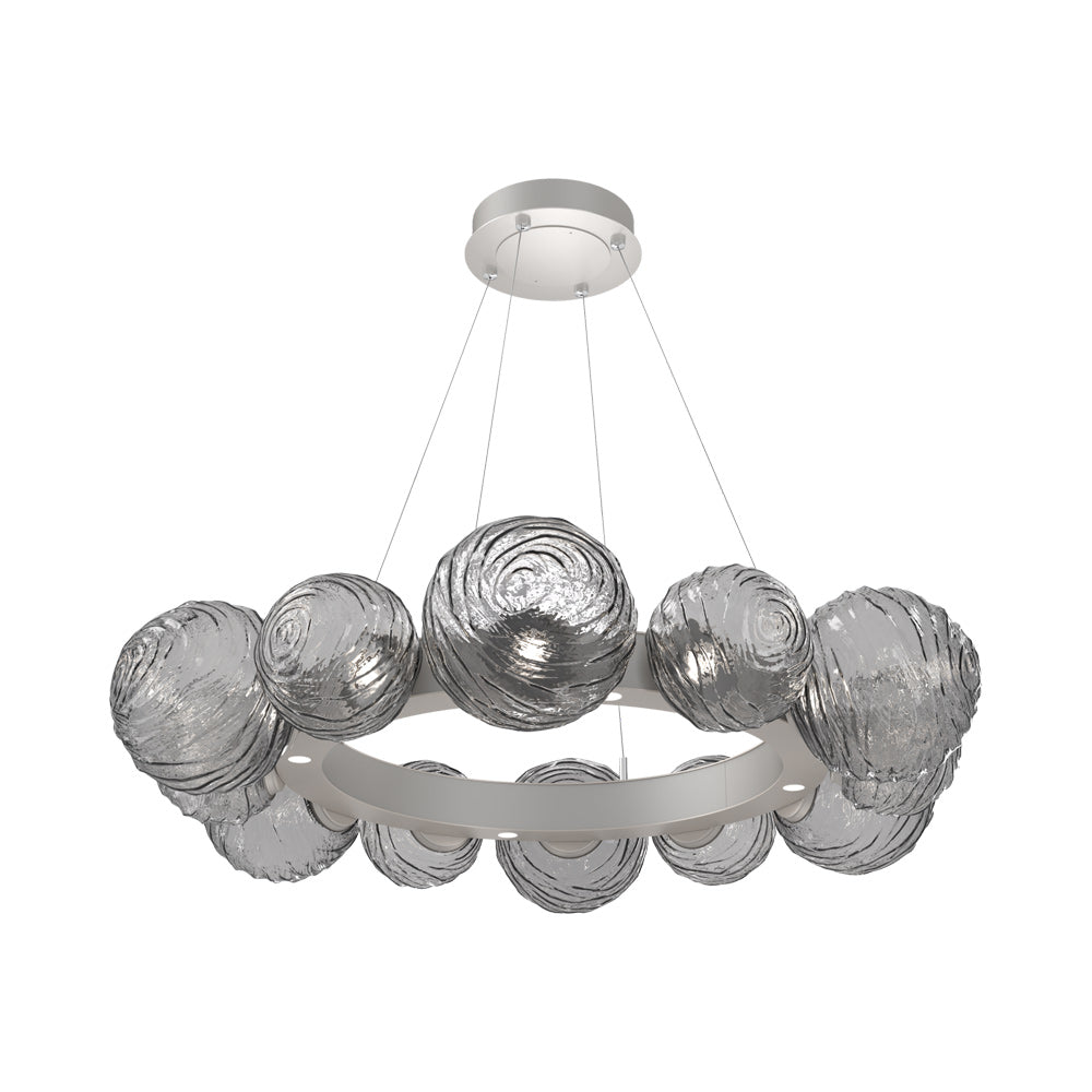 Gaia Radial Ring LED Chandelier in Beige Silver/Smoke Blown Glass (38.7-Inch).