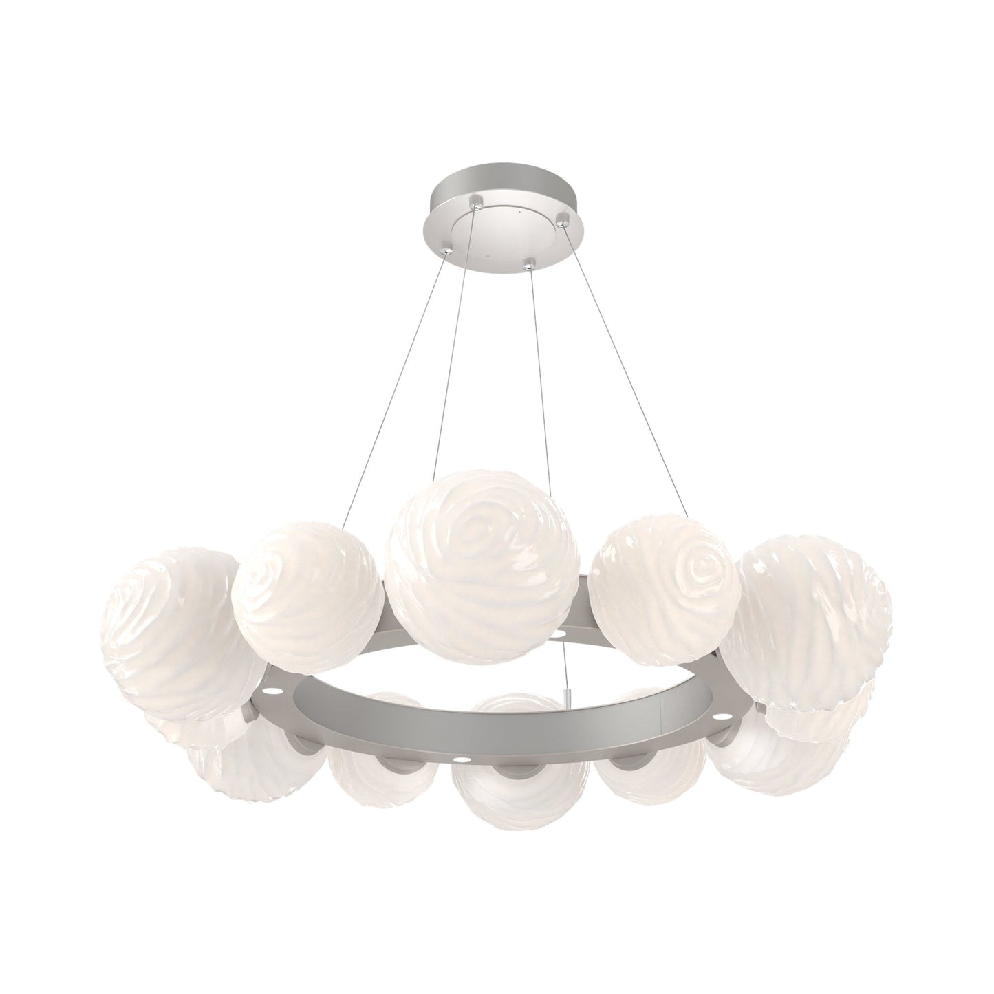 Gaia Radial Ring LED Chandelier in Beige Silver/White Blown Glass (38.7-Inch).