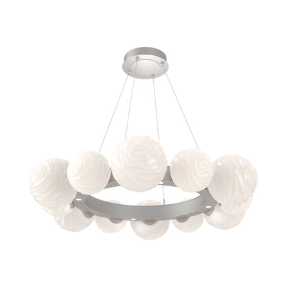 Gaia Radial Ring LED Chandelier in Beige Silver/White Blown Glass (38.7-Inch).