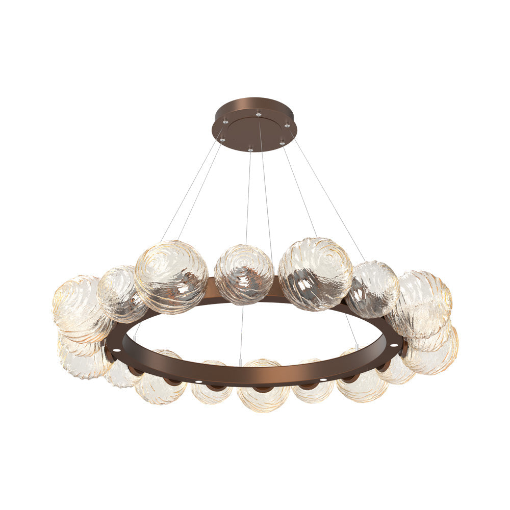 Gaia Radial Ring LED Chandelier in Burnished Bronze/Amber Blown Glass (51.1-Inch).