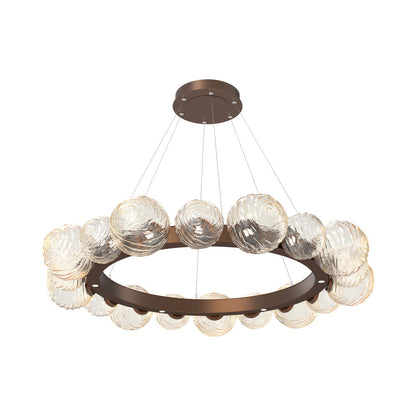 Gaia Radial Ring LED Chandelier in Burnished Bronze/Amber Blown Glass (51.1-Inch).