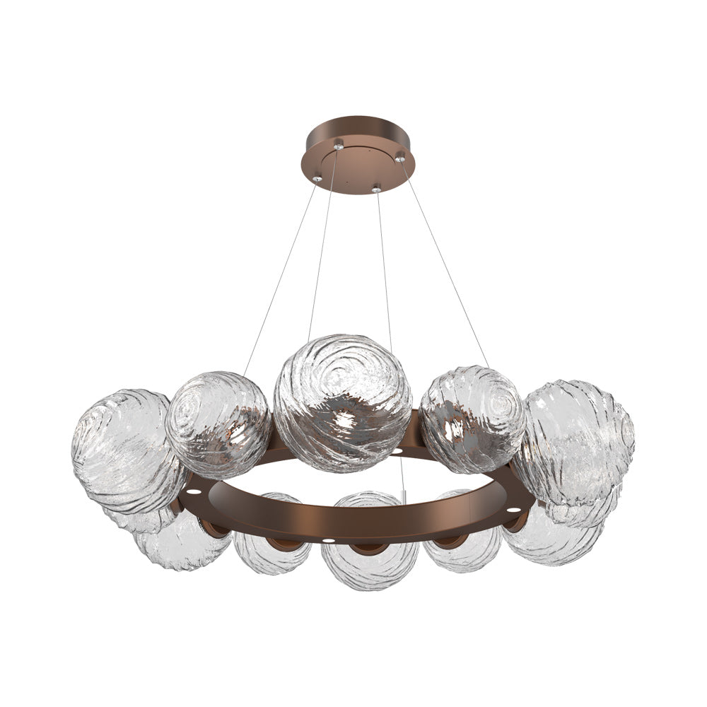 Gaia Radial Ring LED Chandelier in Burnished Bronze/Clear Blown Glass (38.7-Inch).