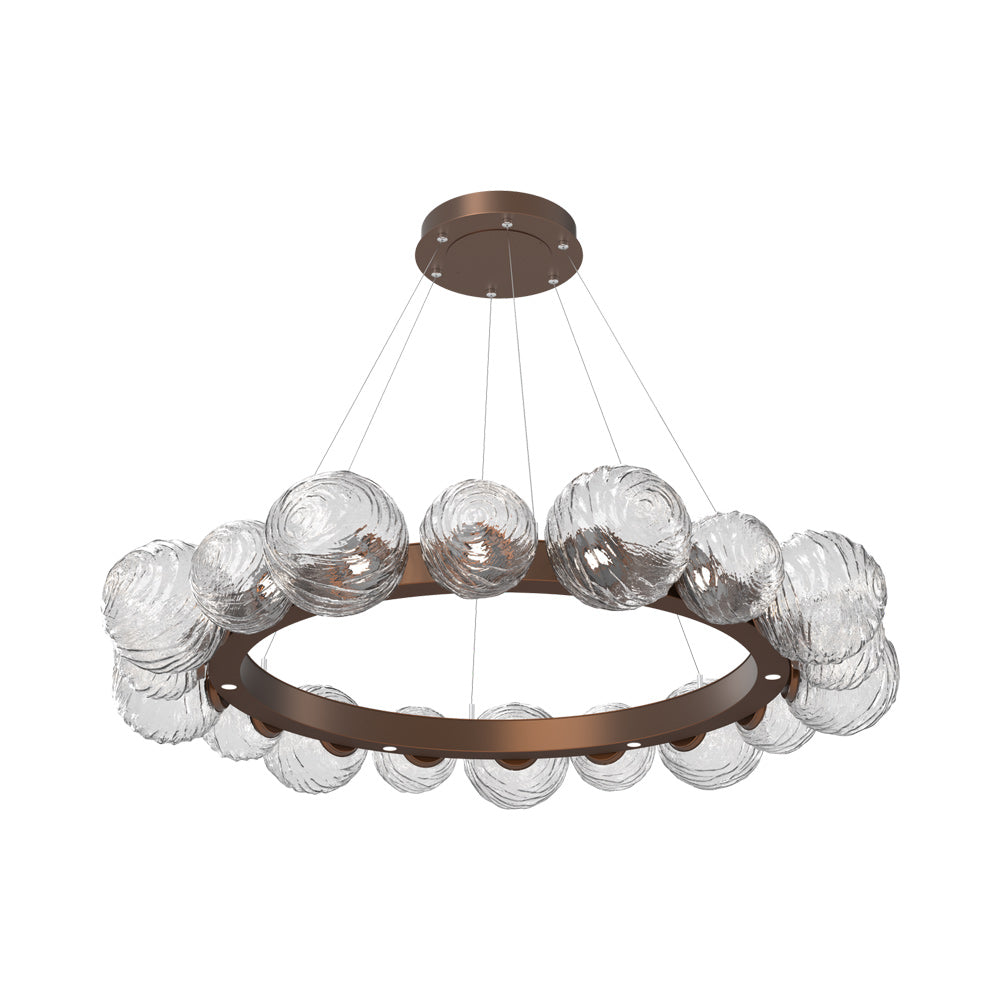 Gaia Radial Ring LED Chandelier in Burnished Bronze/Clear Blown Glass (51.1-Inch).