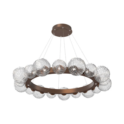 Gaia Radial Ring LED Chandelier in Burnished Bronze/Clear Blown Glass (51.1-Inch).