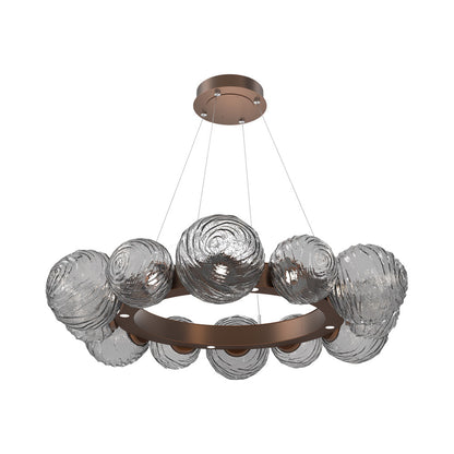 Gaia Radial Ring LED Chandelier in Burnished Bronze/Smoke Blown Glass (38.7-Inch).