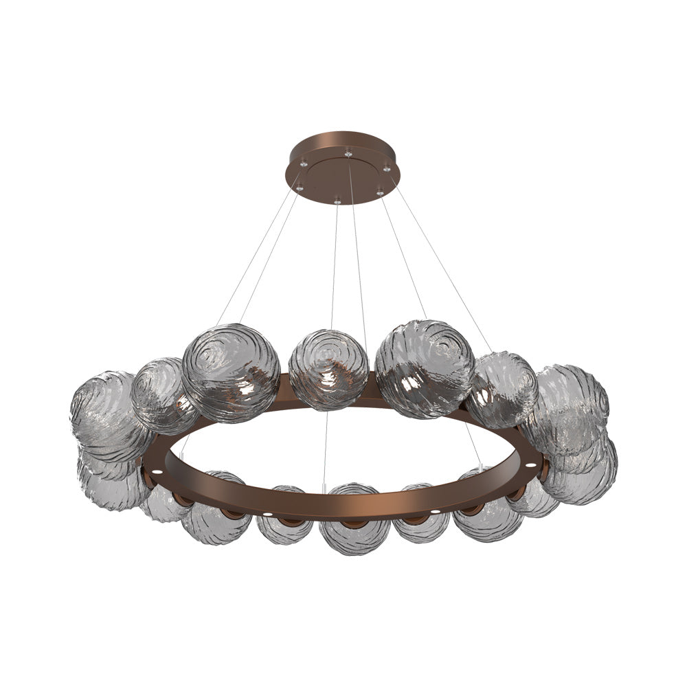 Gaia Radial Ring LED Chandelier in Burnished Bronze/Smoke Blown Glass (51.1-Inch).