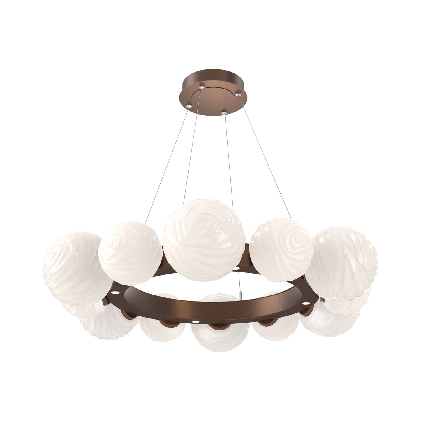 Gaia Radial Ring LED Chandelier in Burnished Bronze/White Blown Glass (38.7-Inch).