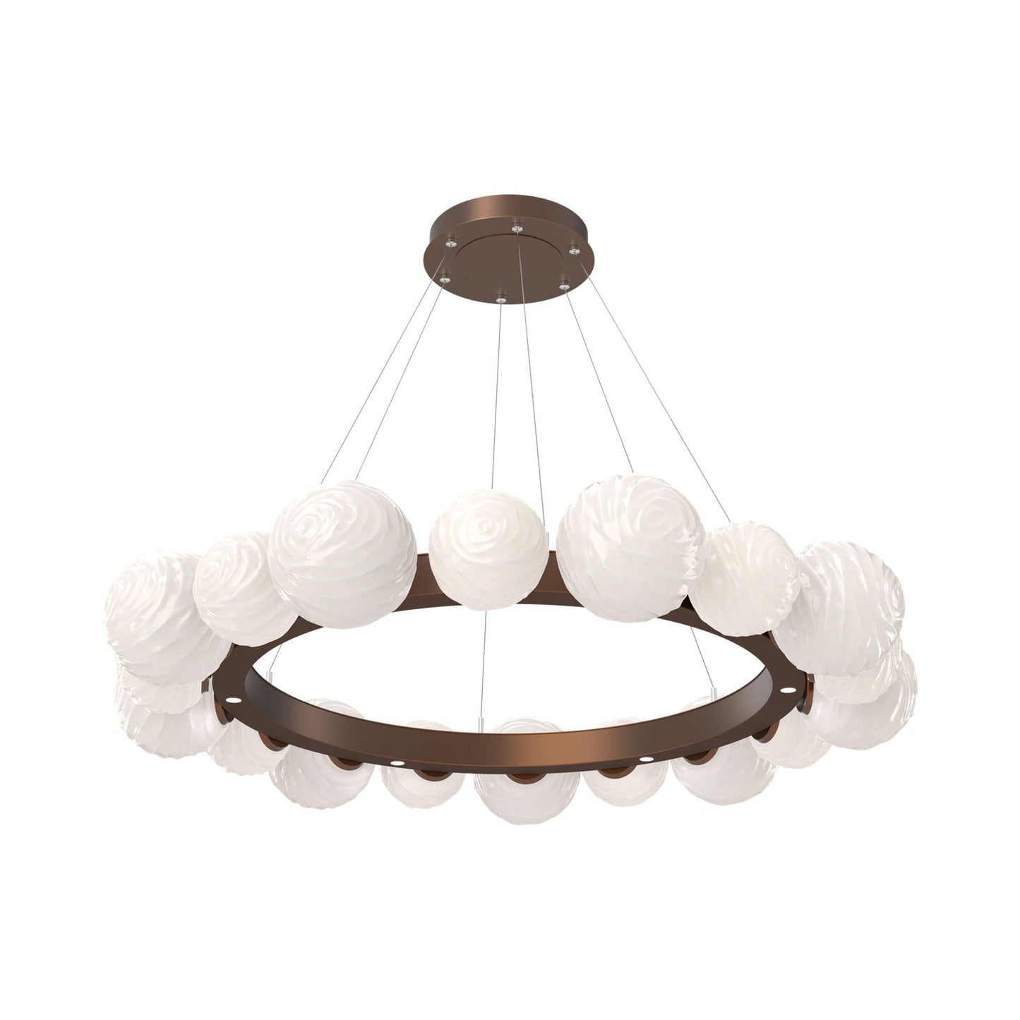 Gaia Radial Ring LED Chandelier in Burnished Bronze/White Blown Glass (51.1-Inch).