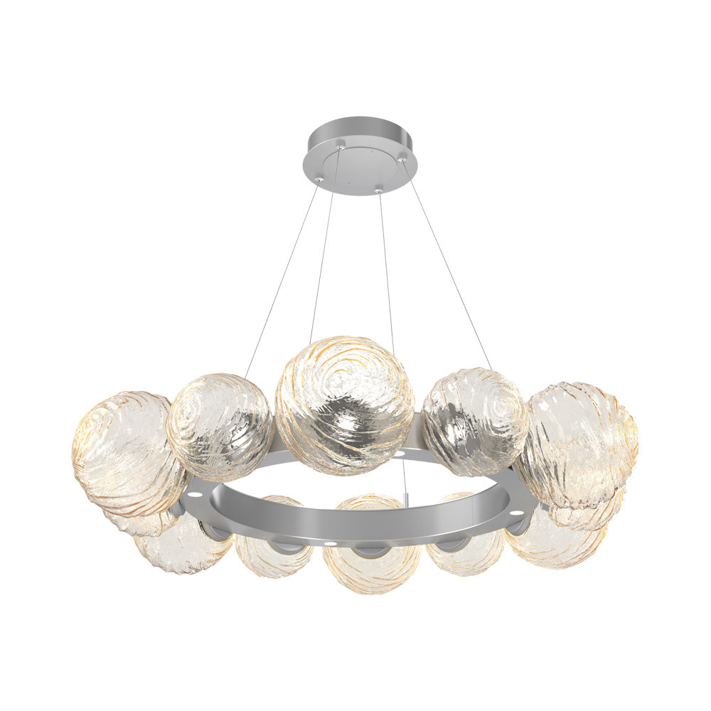 Gaia Radial Ring LED Chandelier in Classic Silver/Amber Blown Glass (38.7-Inch).