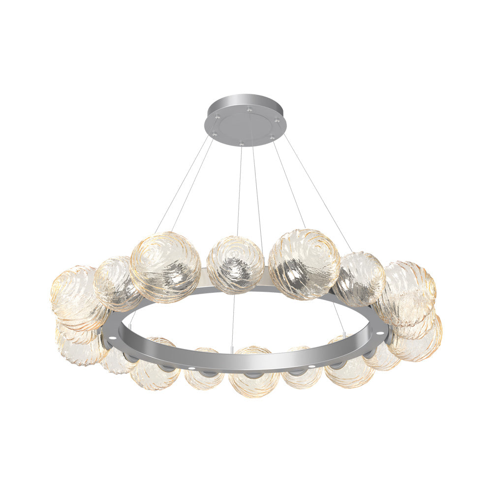 Gaia Radial Ring LED Chandelier in Classic Silver/Amber Blown Glass (51.1-Inch).