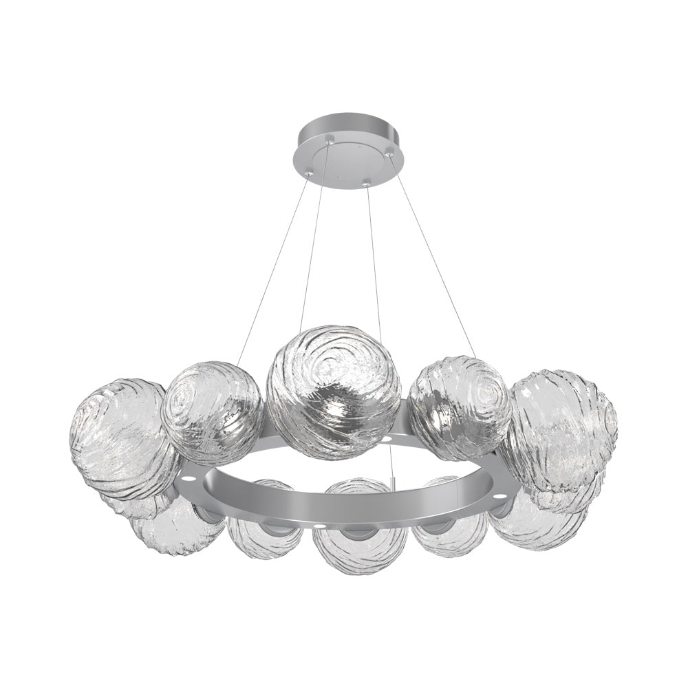 Gaia Radial Ring LED Chandelier in Classic Silver/Clear Blown Glass (38.7-Inch).