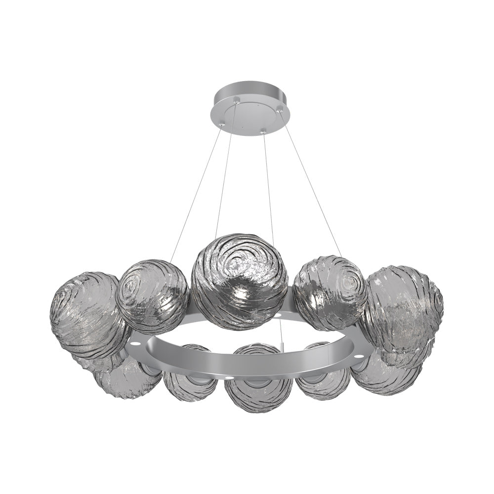 Gaia Radial Ring LED Chandelier in Classic Silver/Smoke Blown Glass (38.7-Inch).