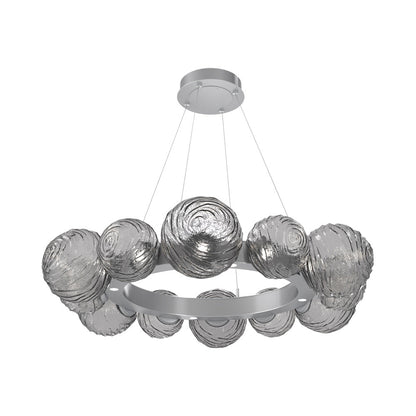 Gaia Radial Ring LED Chandelier in Classic Silver/Smoke Blown Glass (38.7-Inch).