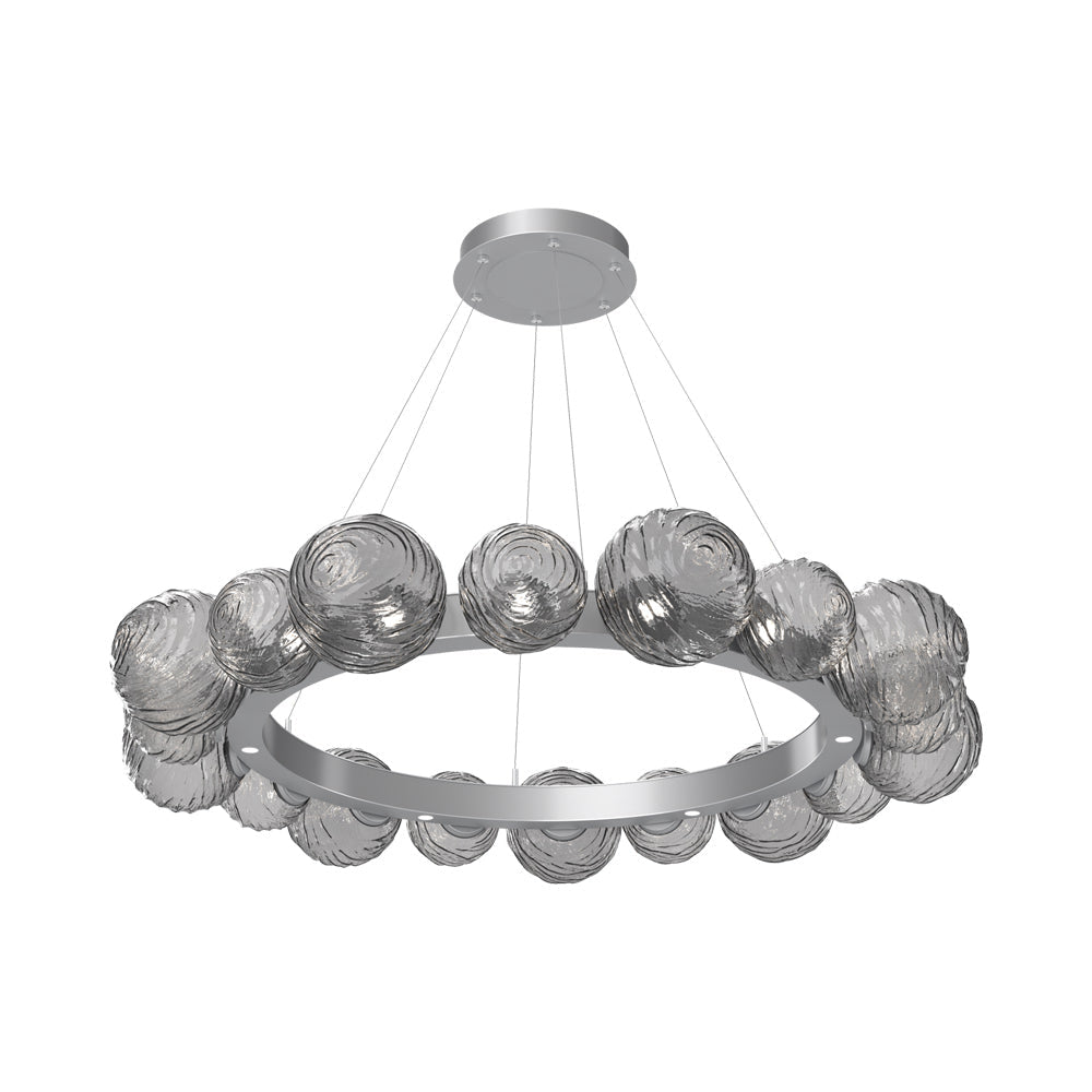 Gaia Radial Ring LED Chandelier in Classic Silver/Smoke Blown Glass (51.1-Inch).