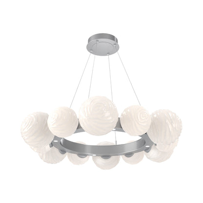 Gaia Radial Ring LED Chandelier in Classic Silver/White Blown Glass (38.7-Inch).