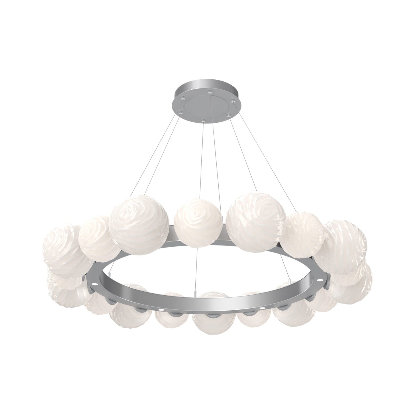 Gaia Radial Ring LED Chandelier in Classic Silver/White Blown Glass (51.1-Inch).