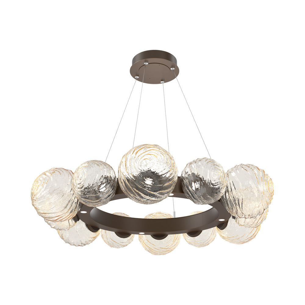 Gaia Radial Ring LED Chandelier in Flat Bronze/Amber Blown Glass (38.7-Inch).