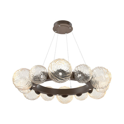 Gaia Radial Ring LED Chandelier in Flat Bronze/Amber Blown Glass (38.7-Inch).