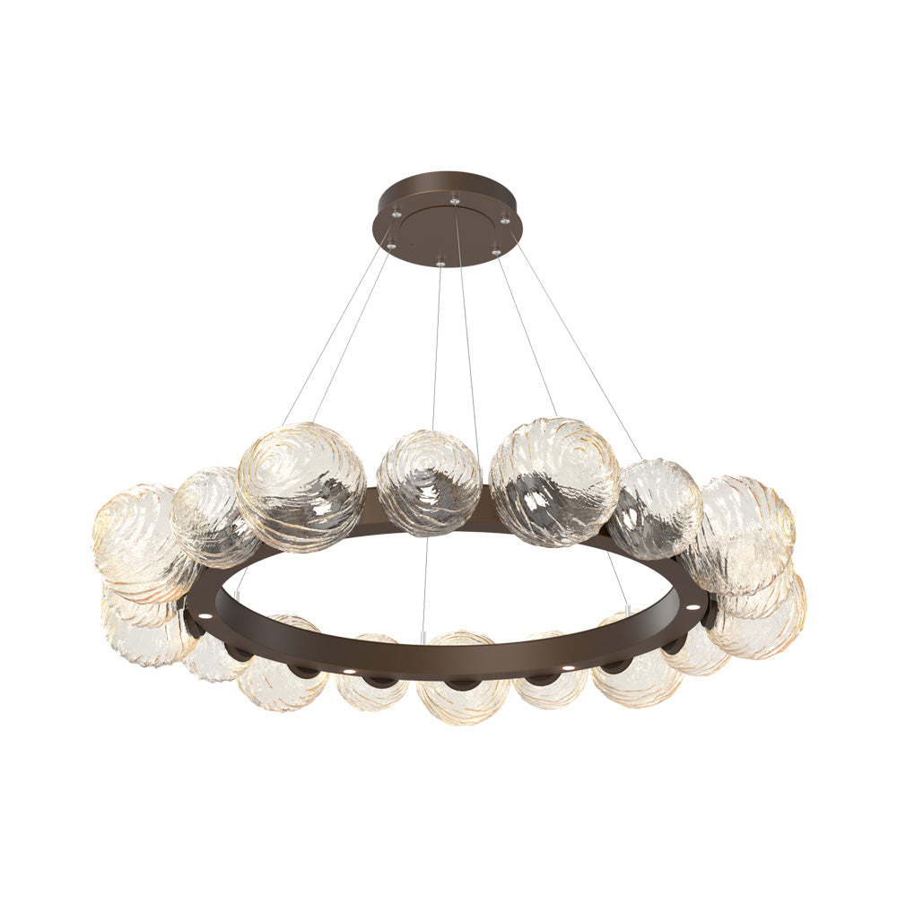Gaia Radial Ring LED Chandelier in Flat Bronze/Amber Blown Glass (51.1-Inch).