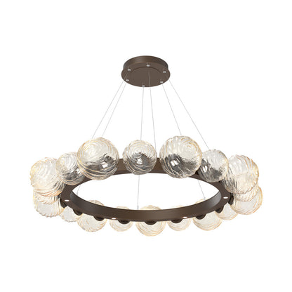 Gaia Radial Ring LED Chandelier in Flat Bronze/Amber Blown Glass (51.1-Inch).