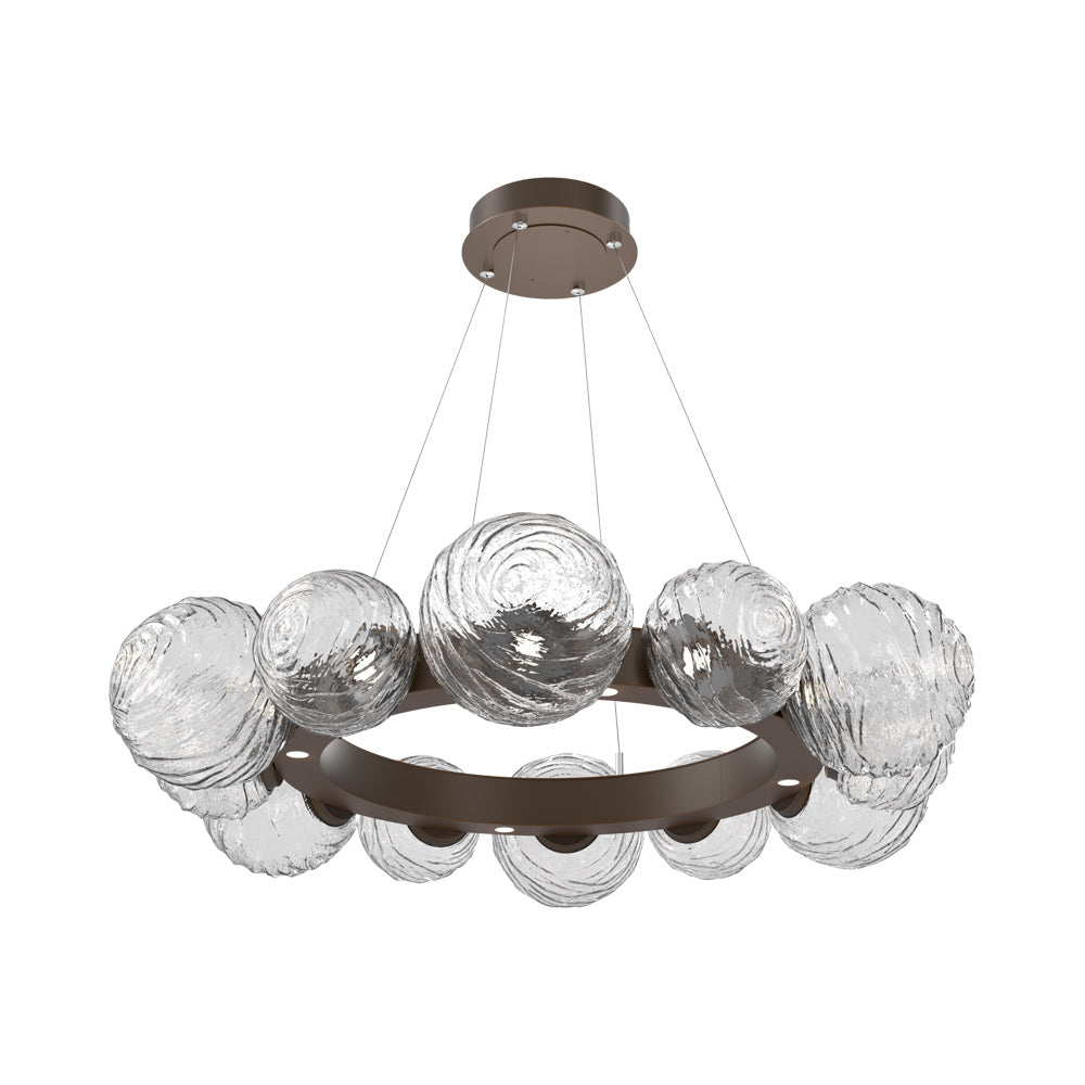 Gaia Radial Ring LED Chandelier in Flat Bronze/Clear Blown Glass (38.7-Inch).