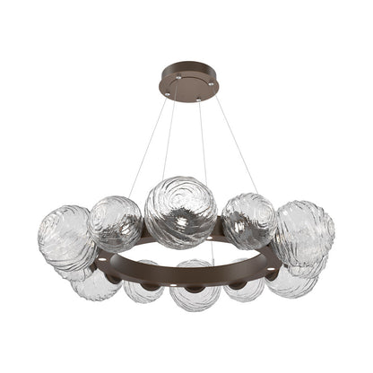 Gaia Radial Ring LED Chandelier in Flat Bronze/Clear Blown Glass (38.7-Inch).