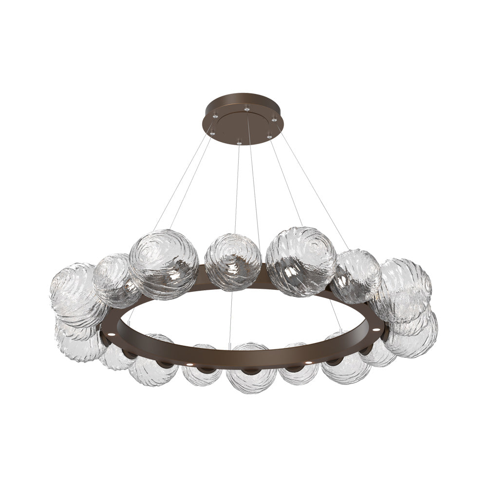 Gaia Radial Ring LED Chandelier in Flat Bronze/Clear Blown Glass (51.1-Inch).