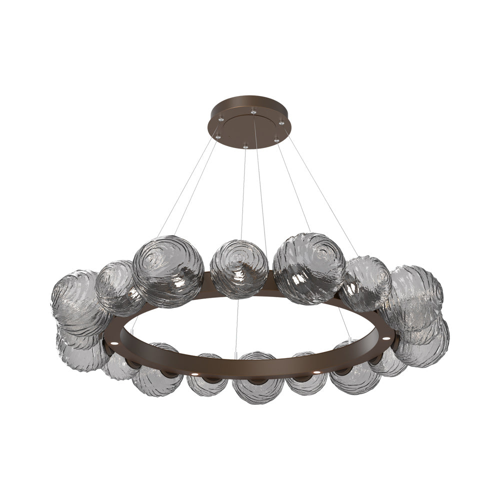 Gaia Radial Ring LED Chandelier in Flat Bronze/Smoke Blown Glass (51.1-Inch).